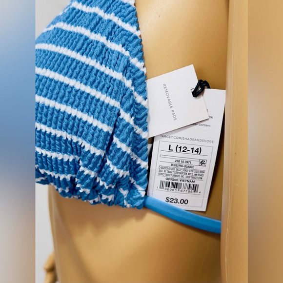 Shade & Shore Striped Light Blue Ribbed Triangle Bikini Top Large (12-14) - Picture 4 of 10